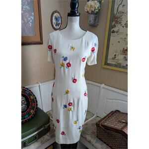 2000s Liz Claiborne Floral Embroidered Sheath Dress